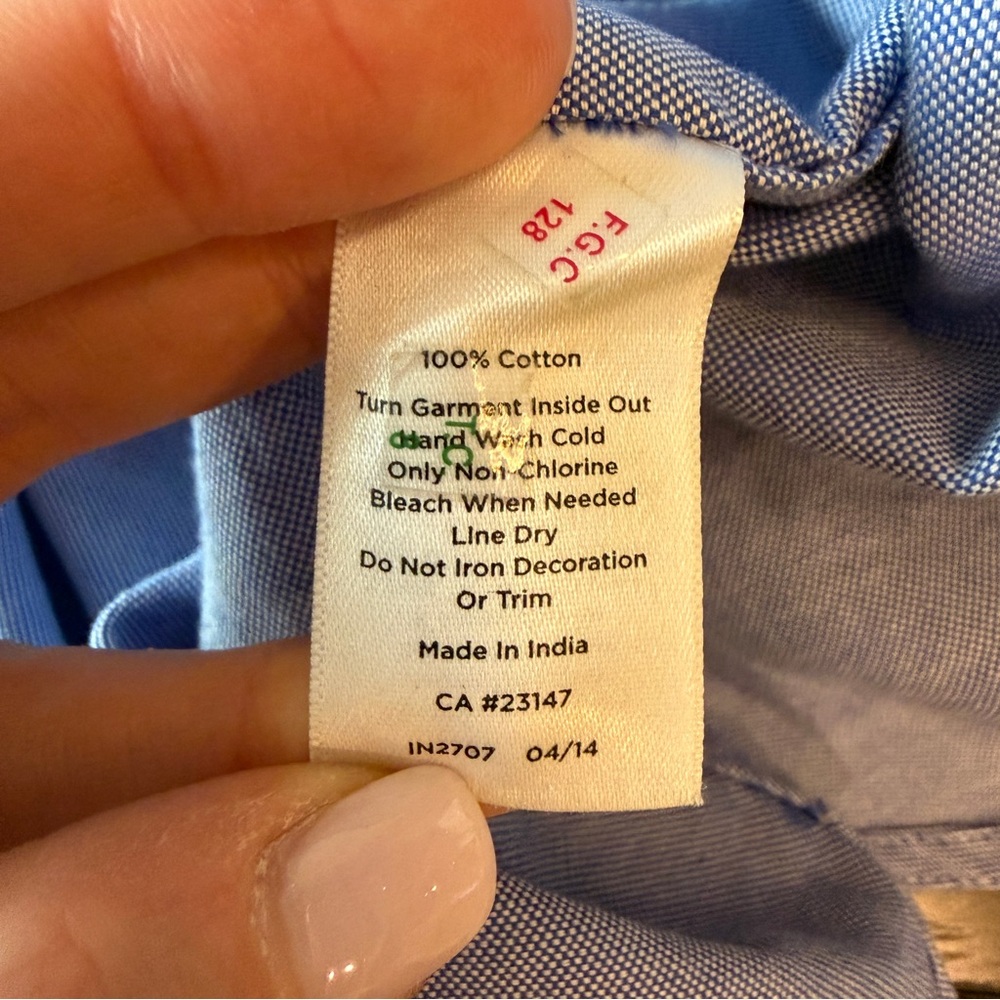 Talbots Blue Fleur De Lis Oxford Button-Up Shirt with Rhinestones Size 14 - Picture 7 of 7
